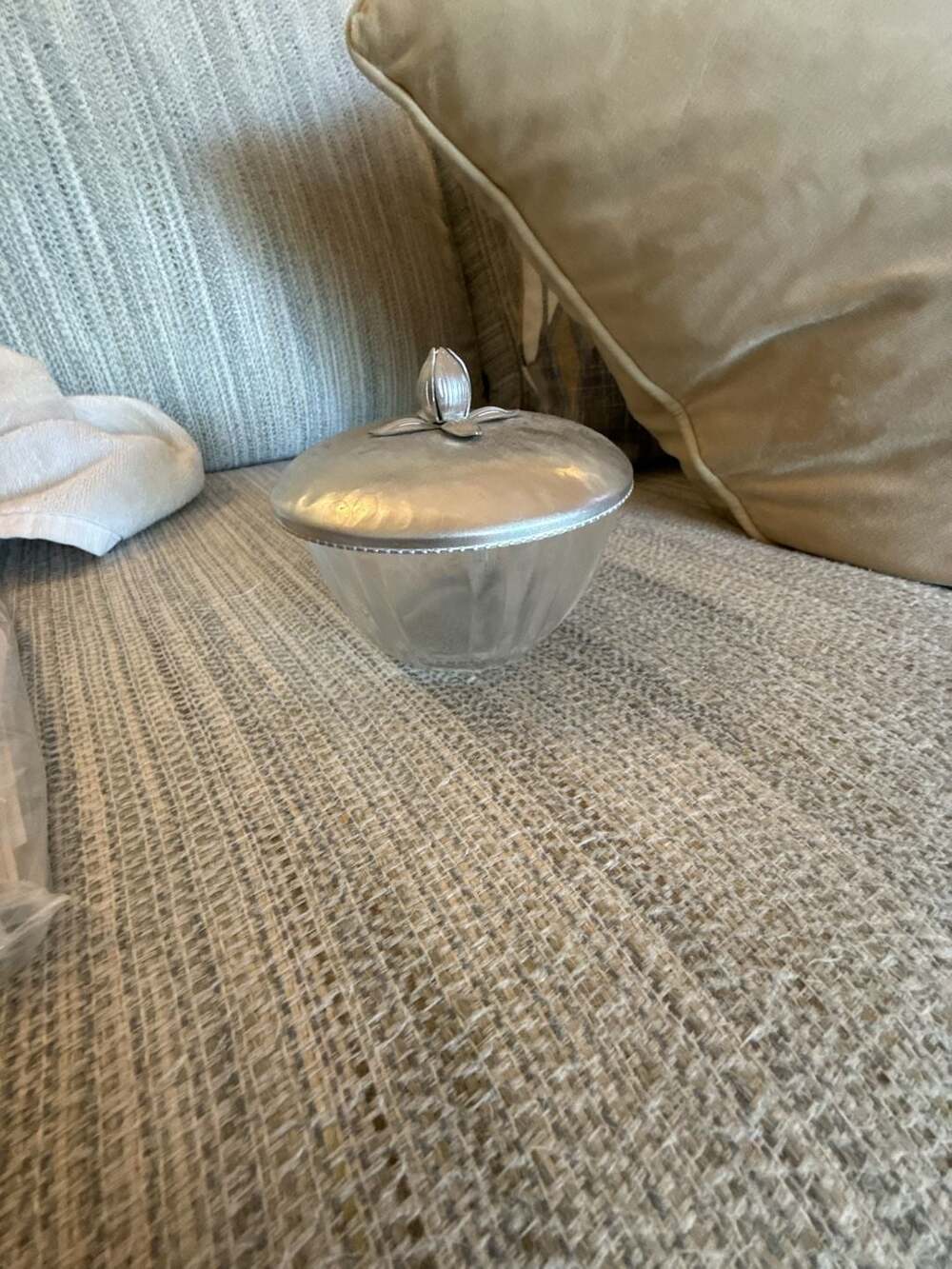 Rodney Kent Hammered Aluminum Covered Ribbed Glass Candy Dish